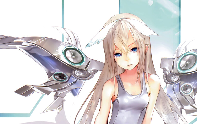 Anime Girl with Mechanical Wings — White, Calm