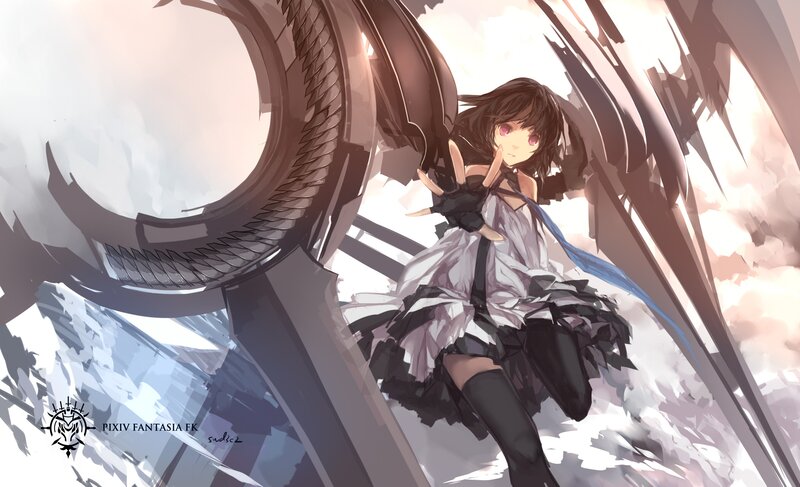 Anime Girl with Mechanical Wings — White, Dramatic, Digital Art, Mechanical Wings, Gloves