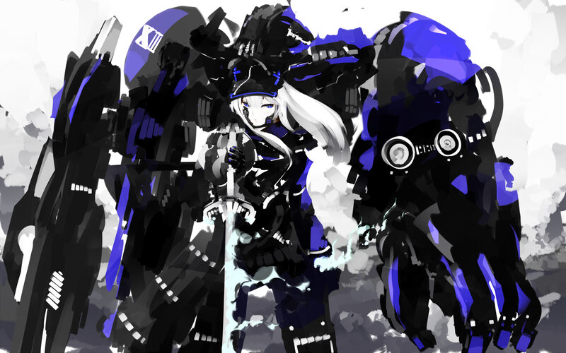 Anime Girl with Mechs — Black, Dramatic