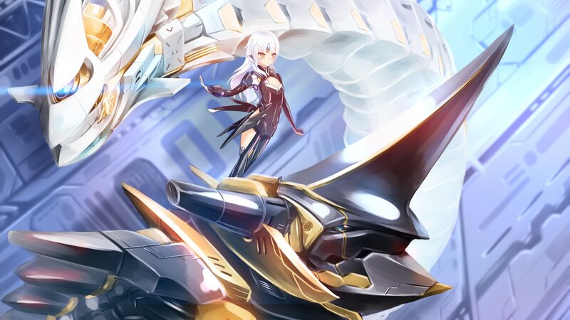 Anime Girl with Mechs — Blue