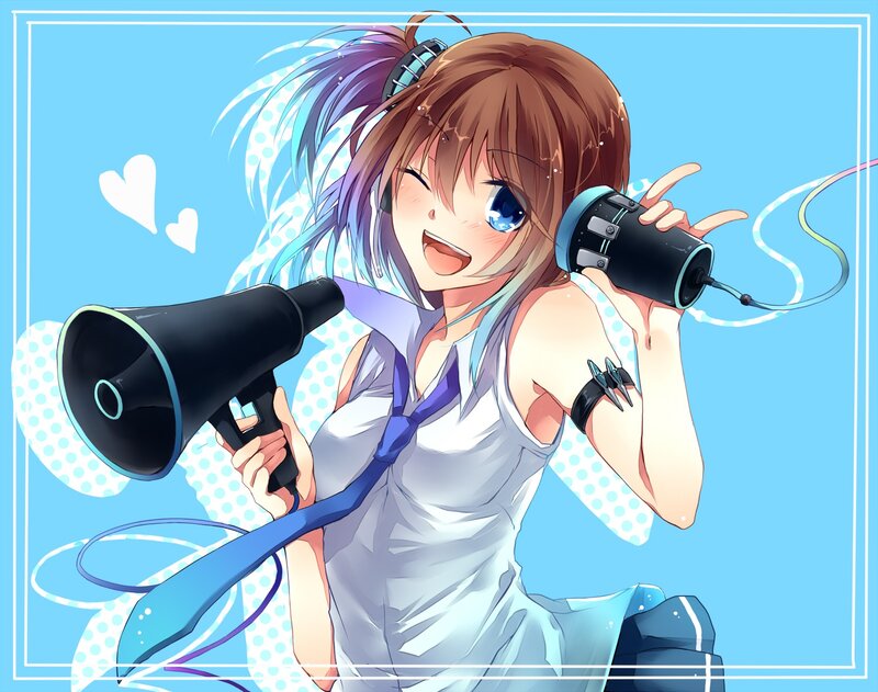 Anime Girl with Megaphone — Blue, Cheerful