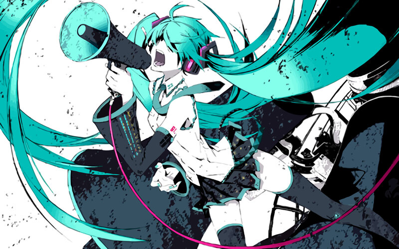 Anime Girl with Megaphone — Cyan, Dynamic, Digital Art, Headphones