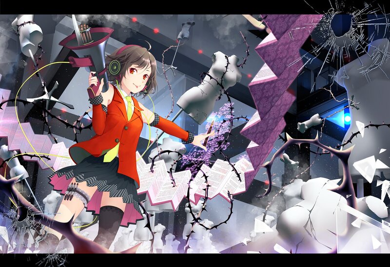 Anime girl with megaphone in chaos
