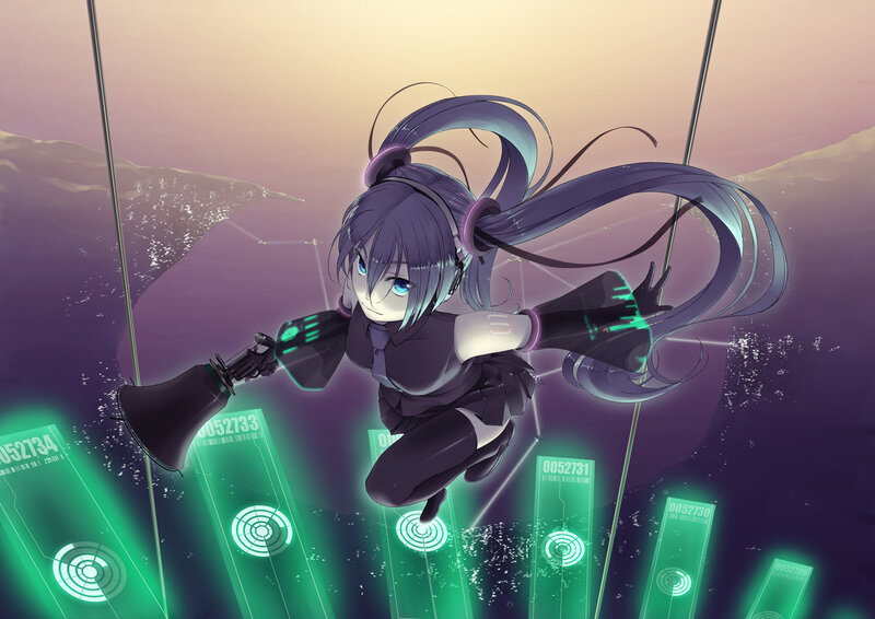 Anime Girl with Megaphone — Purple, Dramatic, Sunset