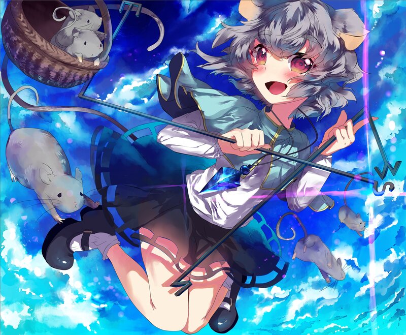 Anime girl with mice in sky