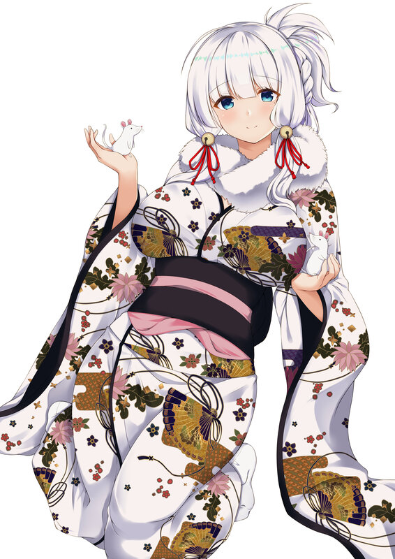 Anime Girl with Mice — White