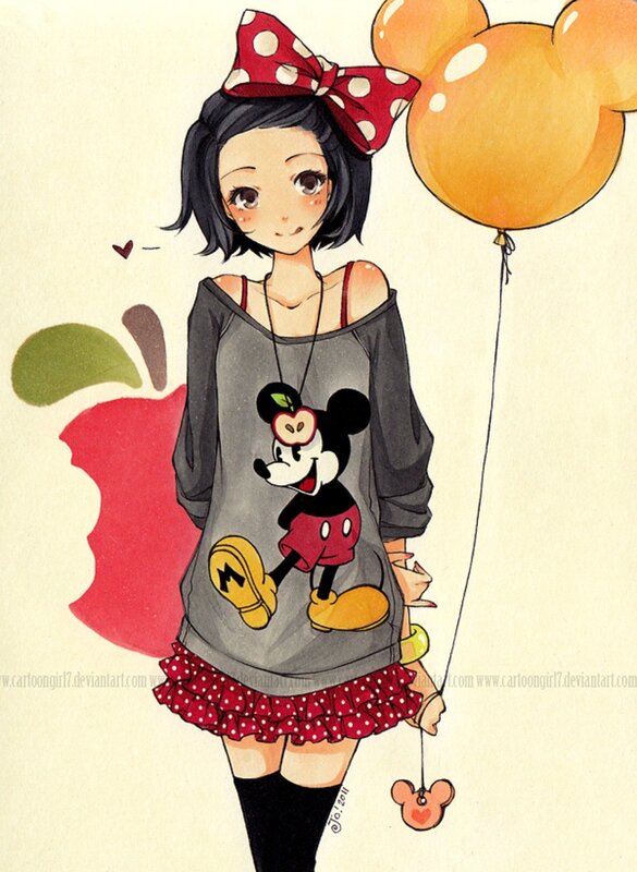 Anime girl with Mickey Mouse shirt