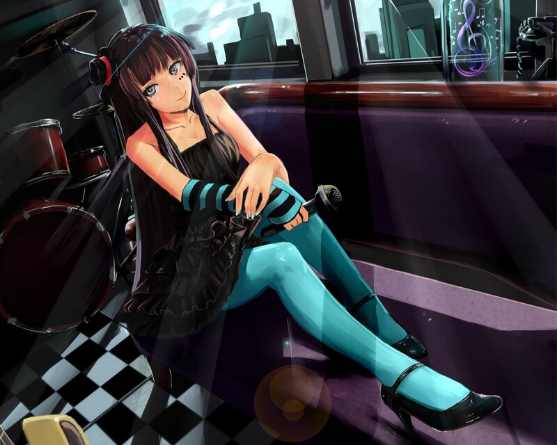 Anime Girl with Microphone — Black, Calm, Night