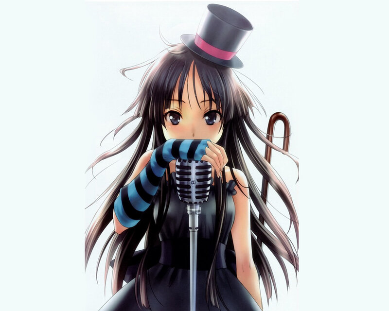 Anime Girl with Microphone — Black, Calm, Top Hat