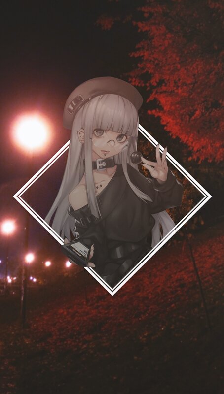 Anime Girl with Microphone — Black, Dramatic, Night, Digital Art