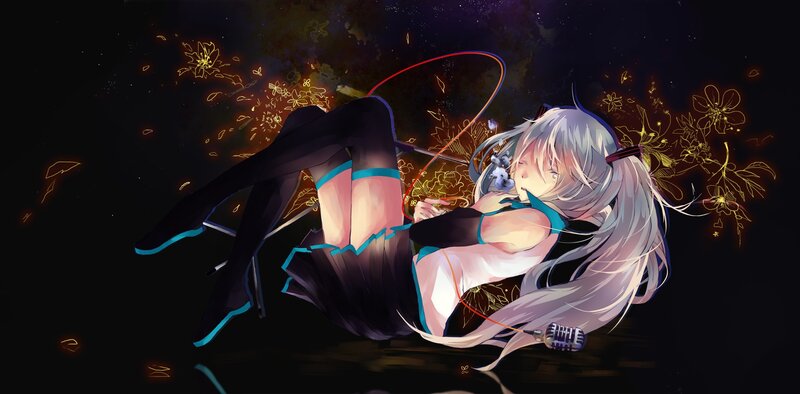 Anime Girl with Microphone — Black, Dramatic, Night