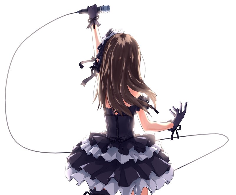 Anime Girl with Microphone — Black, Energetic