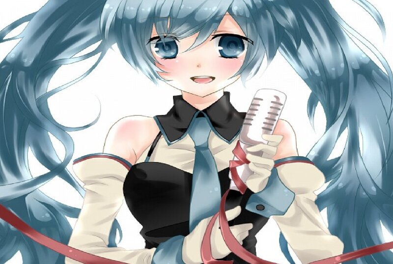 Anime Girl with Microphone — Blue, Cheerful