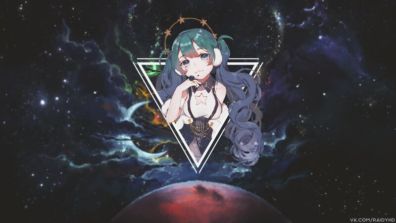 Anime Girl with Microphone — Blue, Cosmic