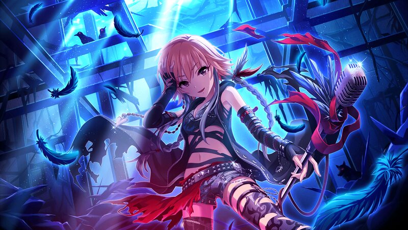 Anime Girl with Microphone — Blue, Dramatic, Night, Digital Art