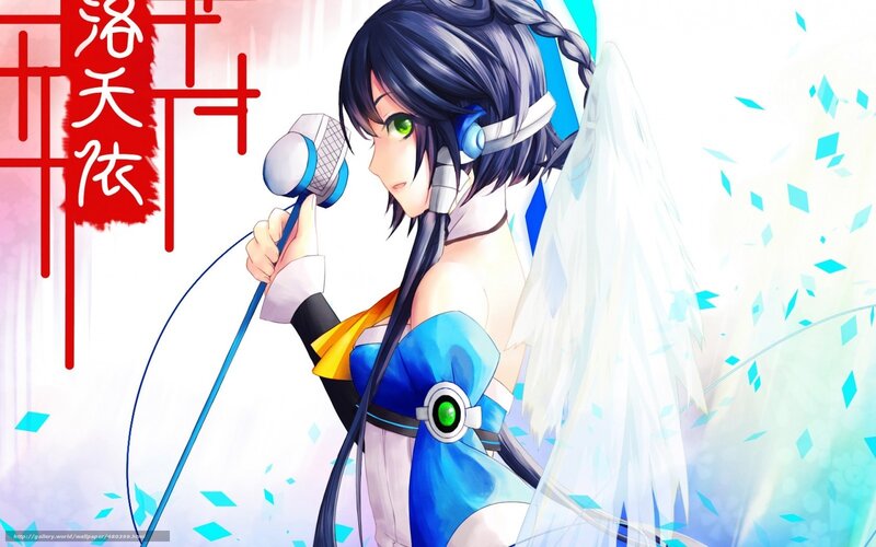 Anime Girl with Microphone — Blue, Dynamic, Digital Art