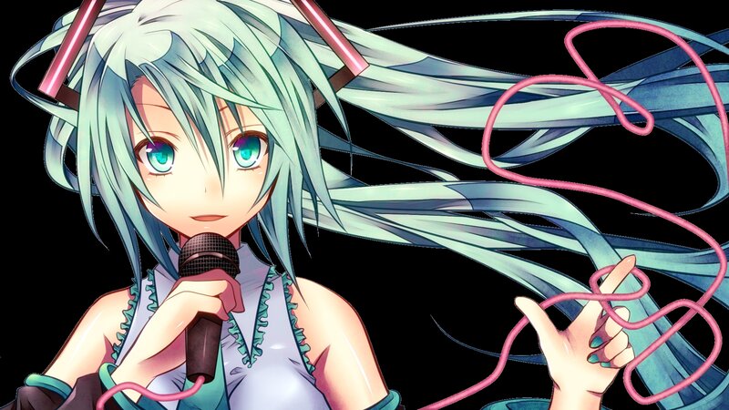 Anime Girl with Microphone — Blue, Dynamic, Long Hair