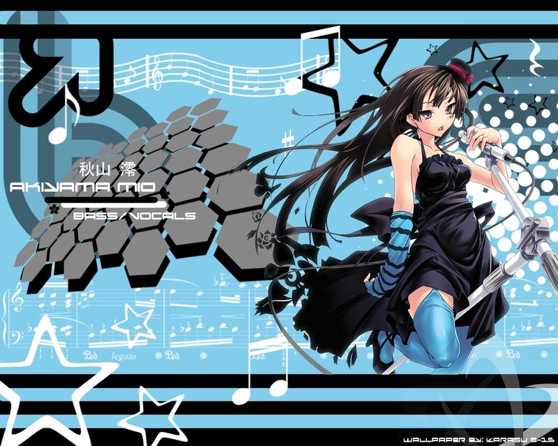 Anime Girl with Microphone — Blue, Dynamic, Music Notes