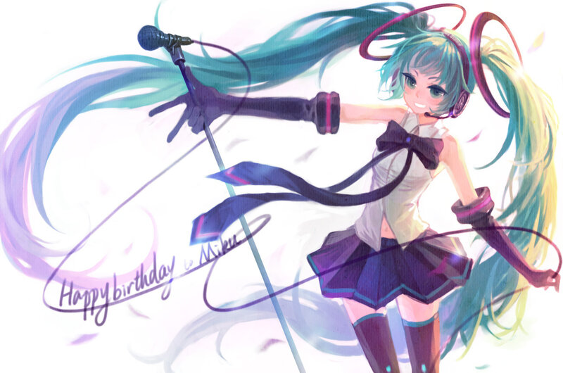 Anime Girl with Microphone — Blue, Energetic, Digital Art, Headphones