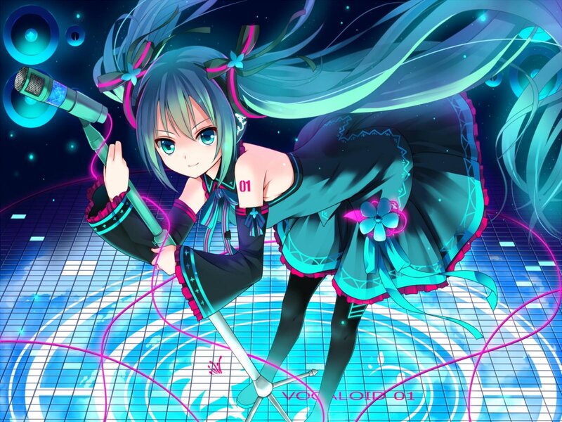 Anime Girl with Microphone — Blue, Energetic