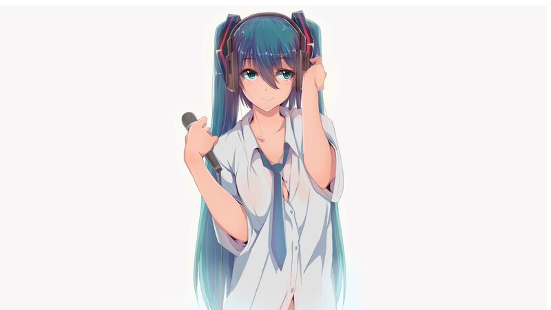 Anime Girl with Microphone — Blue, Neutral
