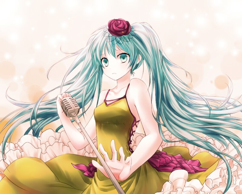 Anime Girl with Microphone — Blue, Serene