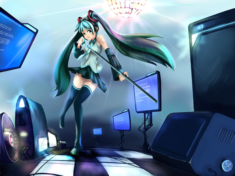 Anime Girl with Microphone — Blue