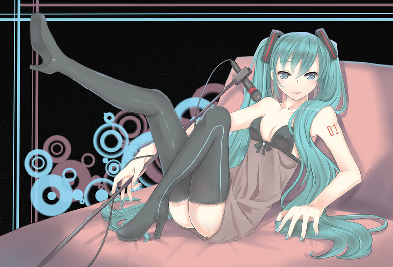 Anime Girl with Microphone — Cyan, Calm