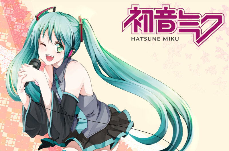 Anime Girl with Microphone — Cyan, Cheerful, Headphones