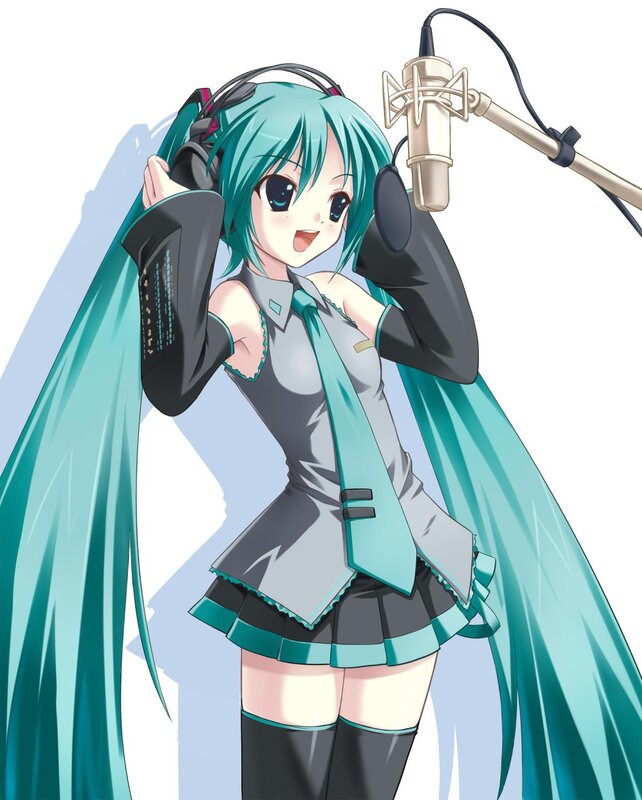 Anime Girl with Microphone — Cyan, Energetic, Headphones
