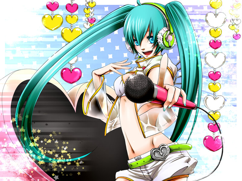 Anime Girl with Microphone — Cyan, Energetic