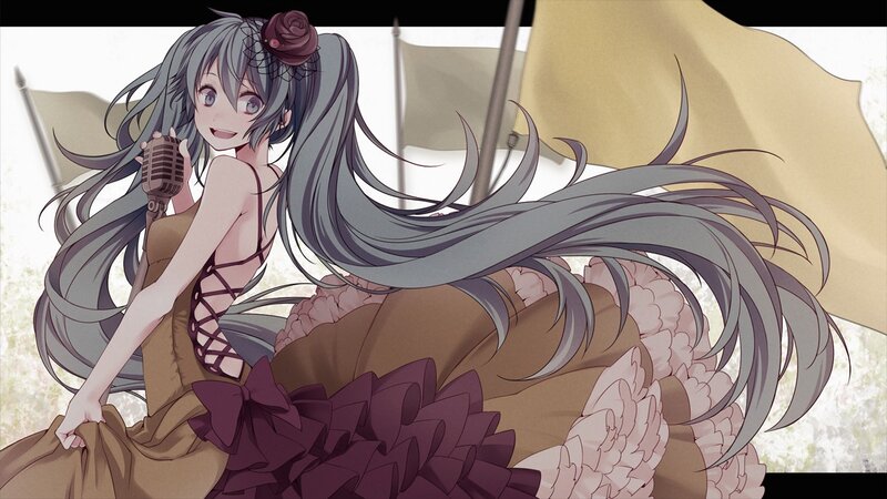 Anime Girl with Microphone — Gray, Cheerful