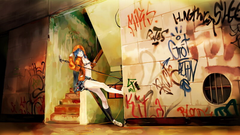 Anime Girl with Microphone — Orange, Dramatic