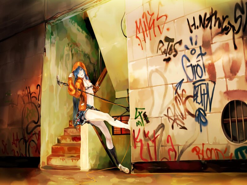 Anime Girl with Microphone — Orange
