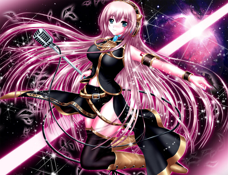 Anime Girl with Microphone — Pink, Dramatic, Night