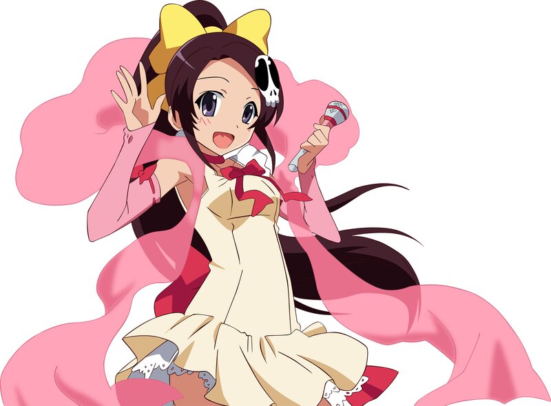 Anime Girl with Microphone — Pink, Energetic, Skull Accessory, Pink Scarf