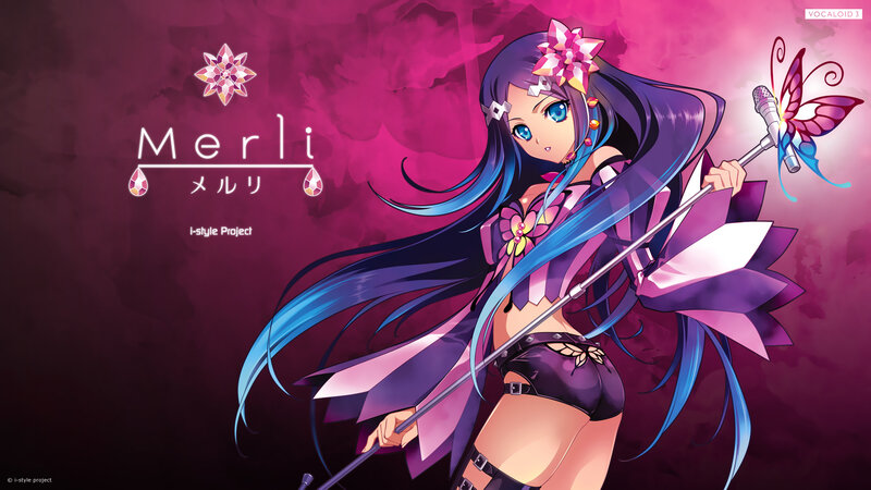 Anime Girl with Microphone — Purple, Dramatic, Digital Art, Butterfly