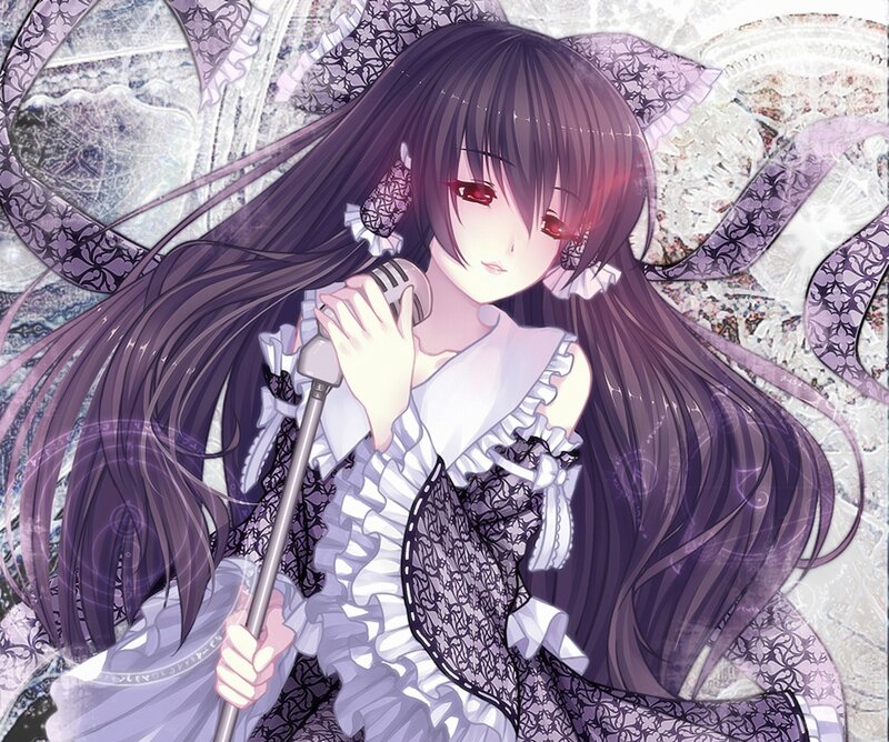 Anime Girl with Microphone — Purple, Dramatic, Digital Art, Long Hair