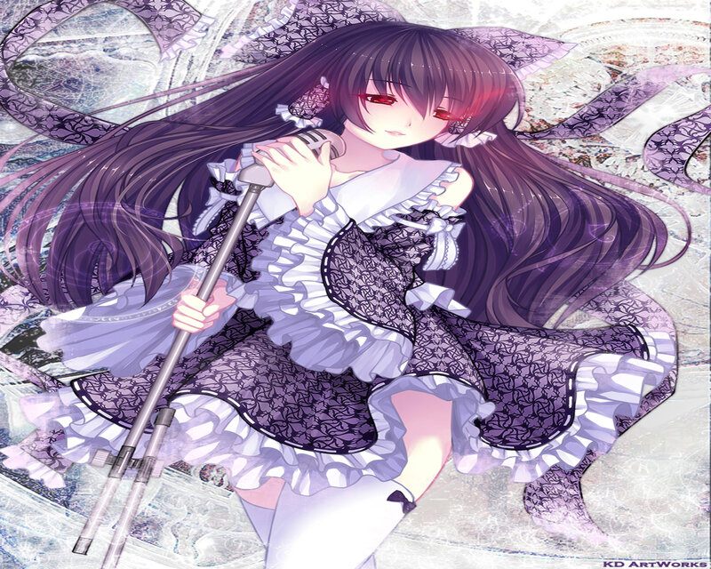 Anime Girl with Microphone — Purple, Dramatic, Digital Art
