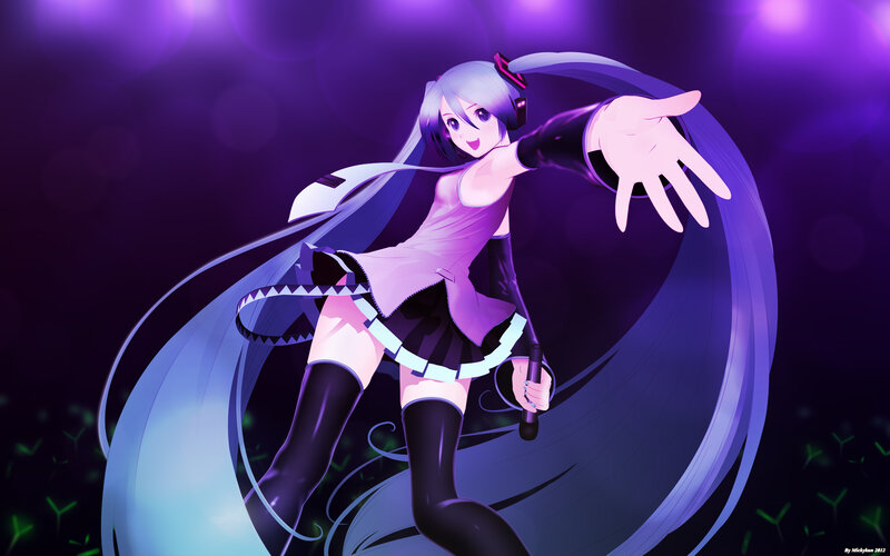 Anime Girl with Microphone — Purple, Dynamic, Night