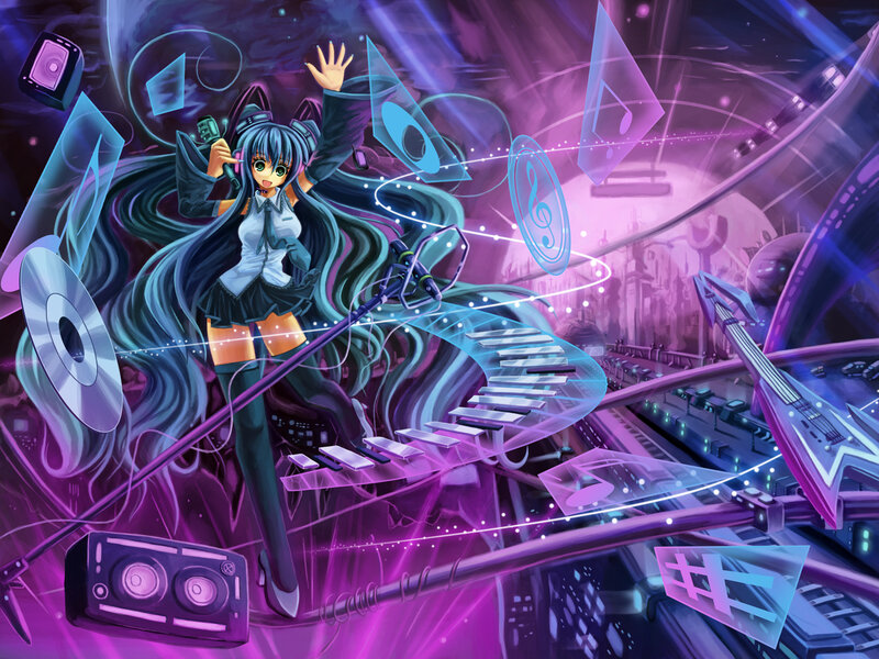 Anime Girl with Microphone — Purple, Energetic