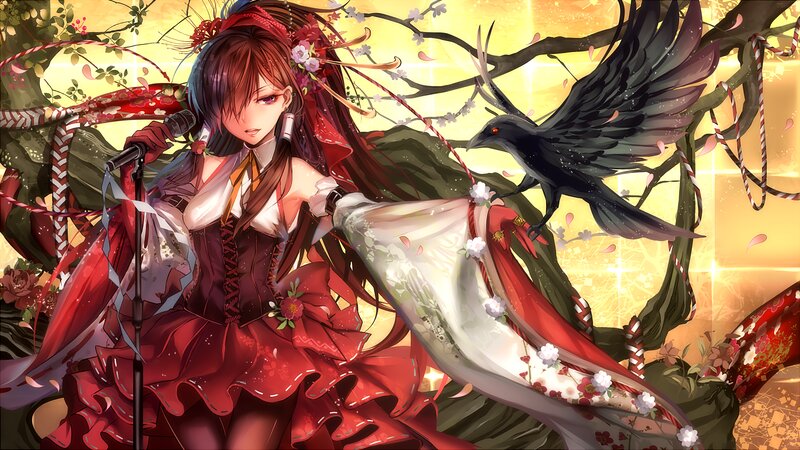 Anime Girl with Microphone — Red, Dramatic, Spring
