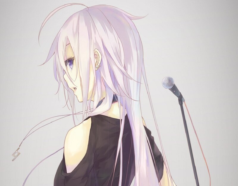 Anime Girl with Microphone — White, Calm, Digital Art