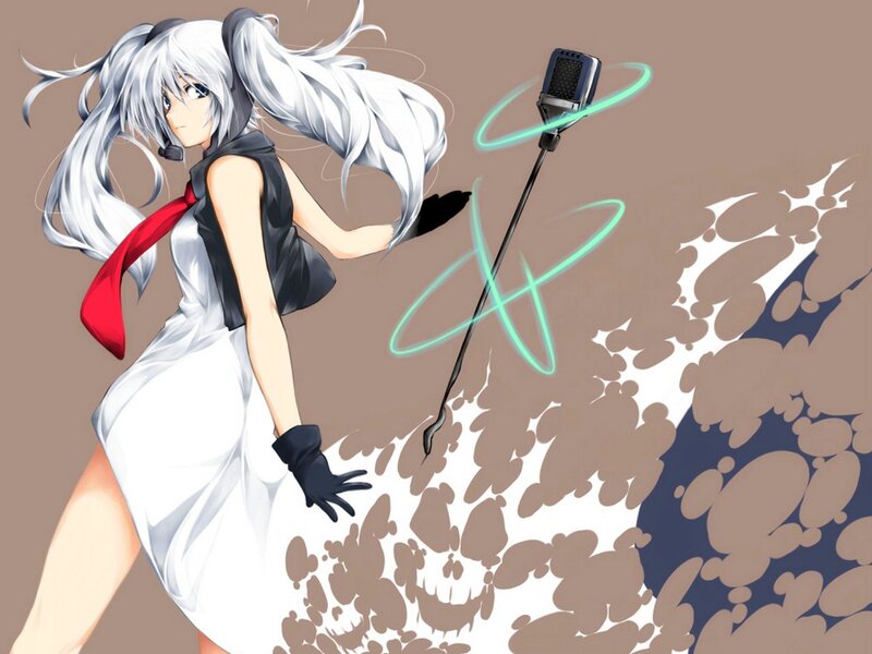 Anime Girl with Microphone — White, Dynamic