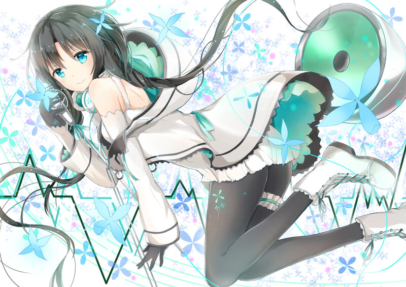 Anime Girl with Microphone — White, Playful, Digital Art, Flowers