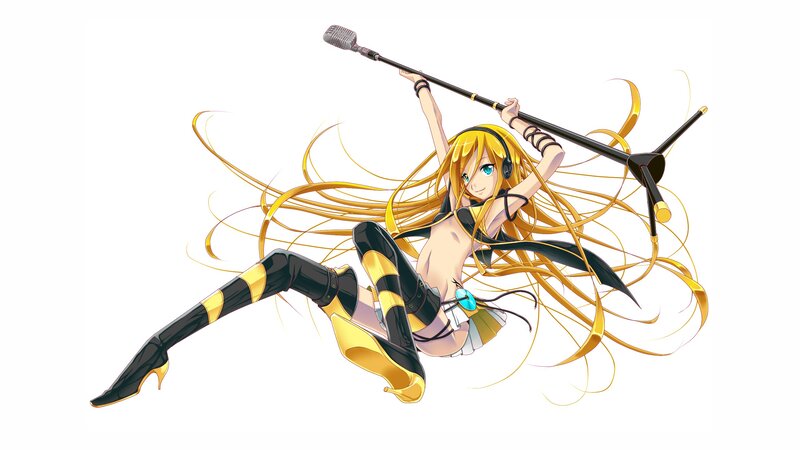 Anime Girl with Microphone — Yellow, Dynamic, Headphones