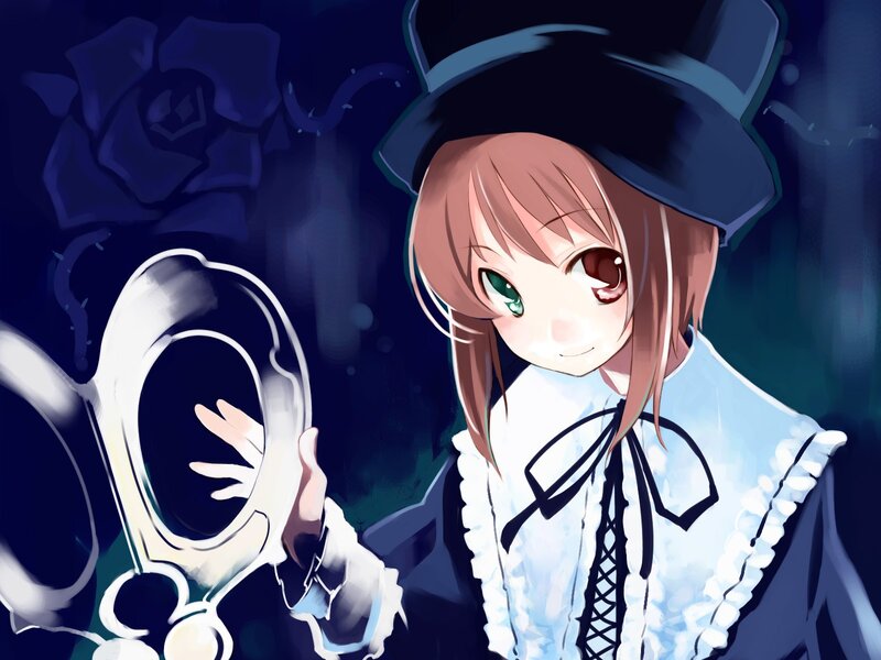 anime girl with mirror