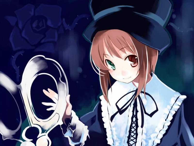 Anime Girl with Mirror — Blue, Mysterious, Night