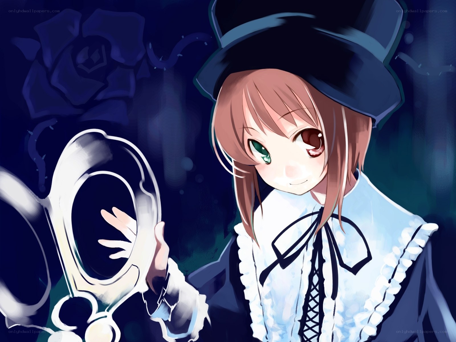 anime girl with mirror