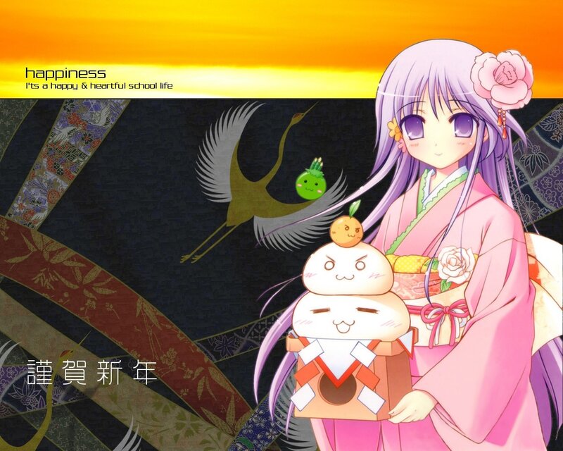 Anime girl with mochi and crane